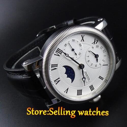 42mm parnis white dial GMT Moon Phase hand winding movement mens watch