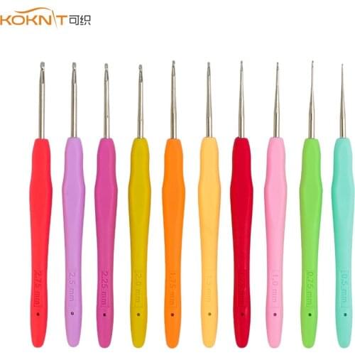 KOKNIT 10pcs 0.5-2.75mm Small Size Lace Crochet Hooks Set Ergonomic Handle Knitting Needles Hook with Soft Grip Handle For Women