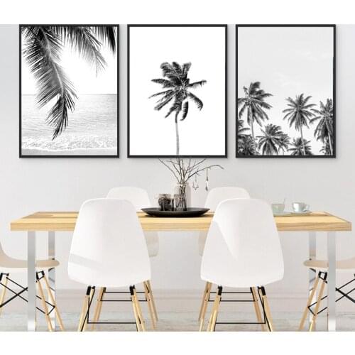 Tropical Palm Tree And Leaf Wall Art Canvas Poster Print Painting Black White Decorative Picture For Living Room Aesthetic Decor