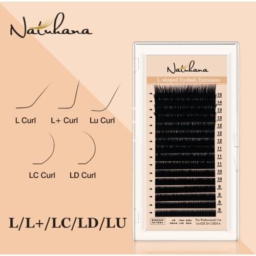 NATUHANA L/L+/LC/LD/LU(M) curl False Eyelash Extension 8-15Mix Matt Black PBT Mink Eyelashes for Grafting L Shaped Makeup Lashes