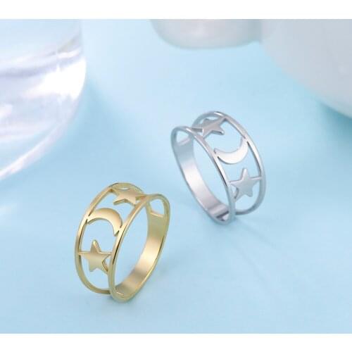 Cazador 2021 New Arrival Stainless Steel Moon Stars Trendy Ring Women Girls Finger Rings Wedding Birthday Party Gifts Jewelry