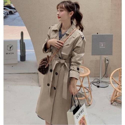 2021 Autumn Fashion Woman Spring Coats And Jackets Loose X-long Double Breasted Trench Coat For Women Roupas Feminina Femme Blue
