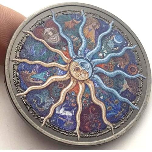 Zodiac Painted Commemorative Coins Twelve Constellation Coins Sun God Collection Coin Gift Lucky Challenge Coin