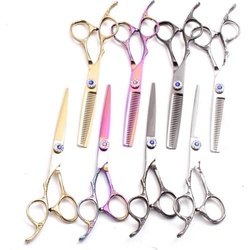 Left Hand 5.5" 16cm Engraving Logo 440C Hairdressing Scissors Cutting Shears Thinning Scissors Professional Hair Scissors C8002