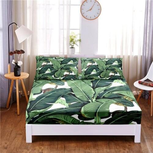 Leaf 3pc Polyester Solid Fitted Sheet Mattress Cover Four Corners With Elastic Band Bed Sheet(2 pillowcases)