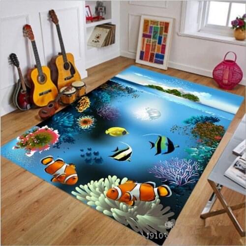 Mediterranean Style Carpets For Living Room Rectangular Rug 3D Underwater world Printed Carpet Kids Bedroom Game Crawl Mat/Rugs