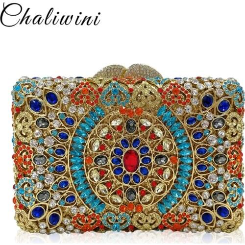 Luxury Colorful Crystal Evening Bag Flower Diamond Party Purse Pochette Soiree Women Chain Handbags Wedding Bag Day Clutches