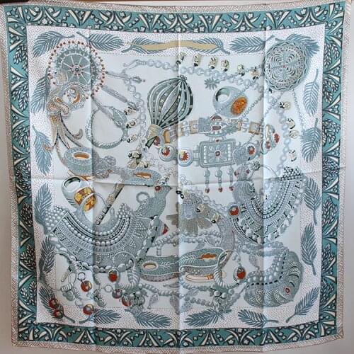 Jewelry Printing Scarf 100% Twill Silk Hand Rolled Edges Headband Hairband Shawl Wrap 90*90cm