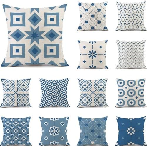 Blue Geometric Cushion Cover Office Sofa Home Decor Pillow Cover Nordic Style Decorative Outdoor Car Throw Pillows Case 45x45cm