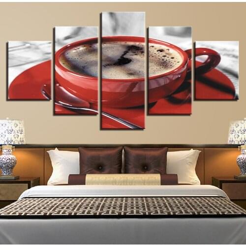 Modern Canvas Pictures Modular Poster 5 Pieces Coffee Cup Spoon Framework Paintings Living Room Decor Restaurant Wall Art Prints