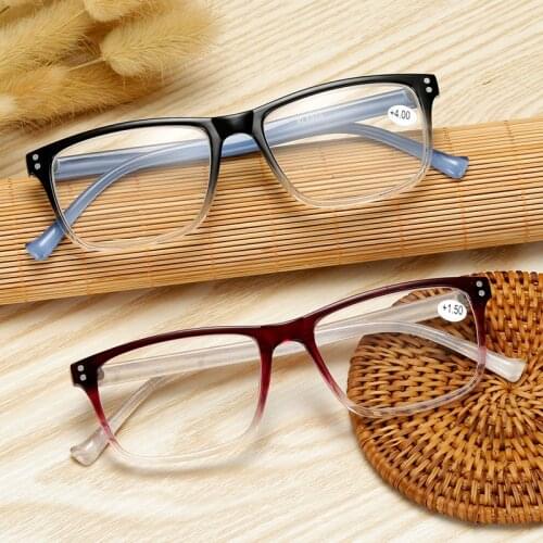 Stylish Rectangular Reading Glasses, Metal Hinges, Gradient Color Reader Glasses for Men and Women, Diopter 0.5 1.75 2.0 3.0 4.0