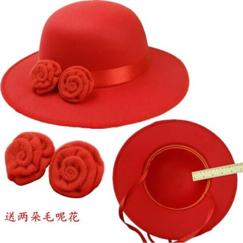 Brides wedding hat the British wool felt hat performance little red hat marriage statues Home wedding