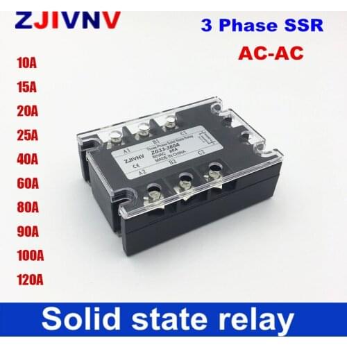 Solid State Relay Three-Phase 10A 15A 20A 25A 40A 60A 80A 90A 100A 120A 80-250VAC Control 480VAC AC-AC Zero-cross Type SSR 80AA