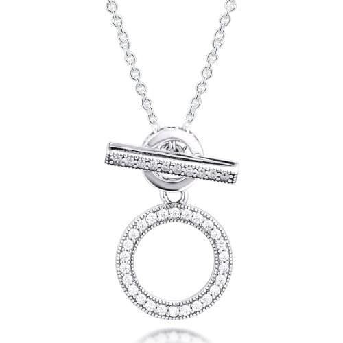 Double Hoop T-bar Necklace for Women Clear CZ Hearts Flower Long Chain Silver 925 Jewelry Statement Necklaces Women