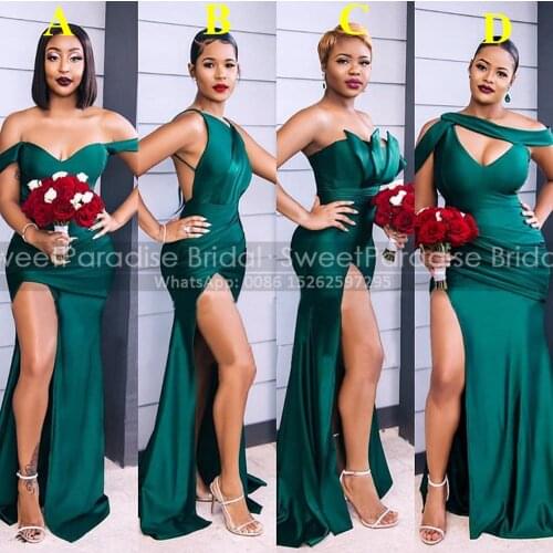 Sexy High Split Hunter Green Bridesmaid Dresses Mermaid Floor Length Women Long Wedding Party Dress Maid Of Honor