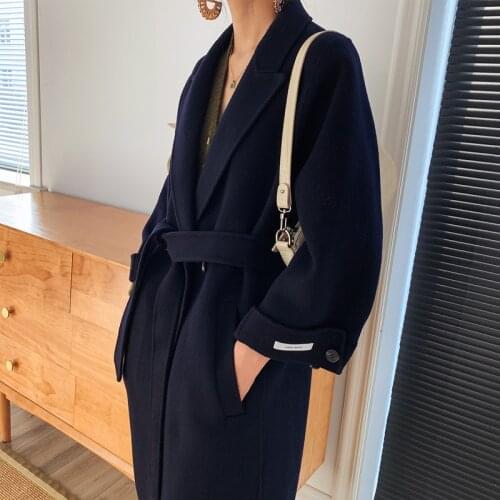 2021 new cashmere coat womens double-sided woolen mid-length Hepburn wind woolen coat