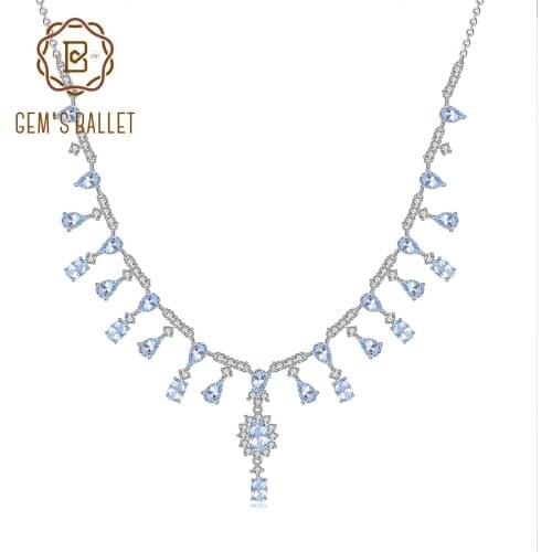 GEMS BALLET 14.6Ct Natural Sky Blue Topaz Necklace 925 Sterling Silver Gemstone Wedding Bridal Necklace For Women Fine Jewelry