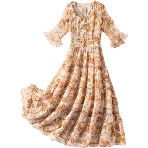 2021 Summer New Arrival High Quality Plus Size Fashion V Neck Chiffon Dress Female