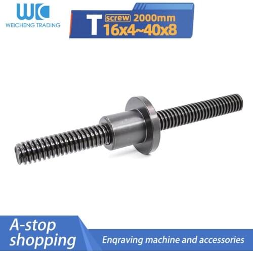 1/2PC 2m 2000mm T-shaped screw diameter 16 18 20 22 24 25 28 30 32 36 40 + same type hex nut pitch 4/5/6/8mm cnc machine