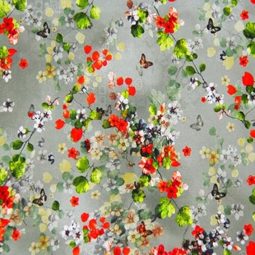 One Yard 100% Mulberry Silk Traditional Flower Printed Silk Fabric Soft Fabric Summer Shirt Baby Cloth Dress Wedding Dress
