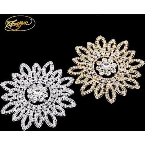 11.5cm Gold And Silver Colour Crystal DIY Wedding Evening Dress Sewing On Rhinestone Applique