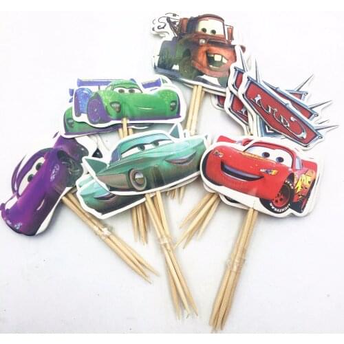 24pcs Cake Topper Lightning Mcqueen Birthday Cake Topper Cars Happy Party Supplies Cars Cake Decorations
