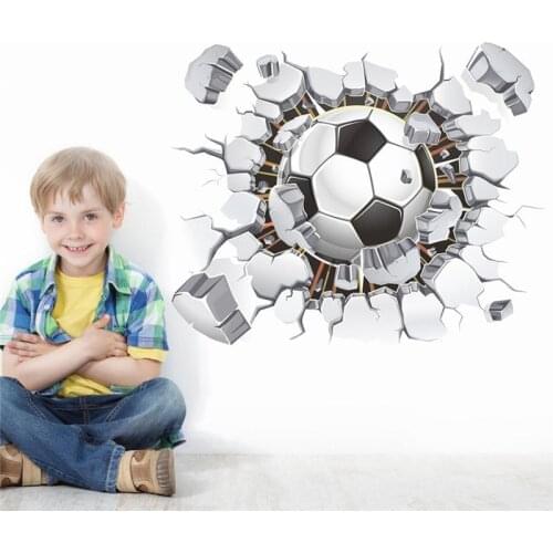 3d Football Wall Stickers For Kids Room Home Decoration Soccer Broken Hole Mural Art Boys Wall Decals Pvc Sport Game Poster