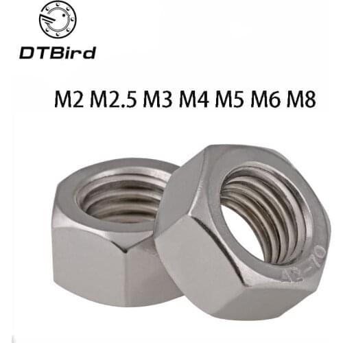 50Pcs DIN934 M2 M2.5 M3 M4 M5 M6 M8 304 Stainless Steel Metric Thread Hex Nut Hexagon Nuts