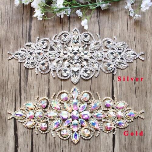 Free Shipping 4pcs/lot 9'' Crystal Rhinestone Applique Bridal Sash Rhinestone Patch Wedding Gown Decoration LSAP004