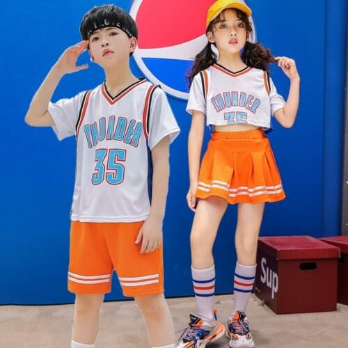 Children Dancing Wear Girls Boys Streetwear T-Shirt Skirt Short Set Hip-Hop Suit Kids Jazz Cheerleaders Performance Clothes 2021