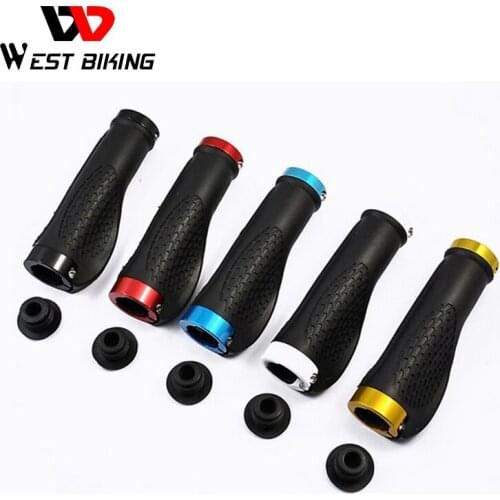 WEST BIKING Cycling Grips Ergonomic Rubber Aluminum Road Mountain Bikes Handlebar Grips Anti-skid Bike Accessories Bicycle Grips
