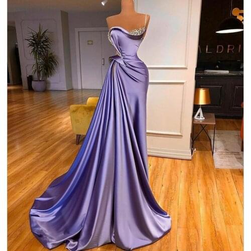 Purple Sexy Evening Gowns 2020 One Shouler High Split Ruffled Mermaid Prom Dress Custom Made Abiti Da Cerimonia