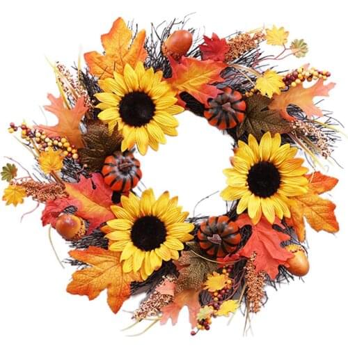 Halloween Artificial Wreath Realistic Simulation Maple Pendant Garland Pumpkin Berry Pine Cones Sun Flower Door Decoration Props
