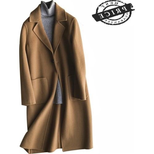 Cashmere Coat Spring Women Long Jackets 100% Natural Wool Coat Female Sided Woolen Overcoat Elegant Clothes 2021 LWL1501