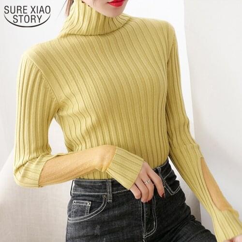 Korean Mesh Knitted Sweater Women Casual Bottom Pullover Autumn and Winter Long Sleeve Womens Turtleneck Knitwear Jumper 11590