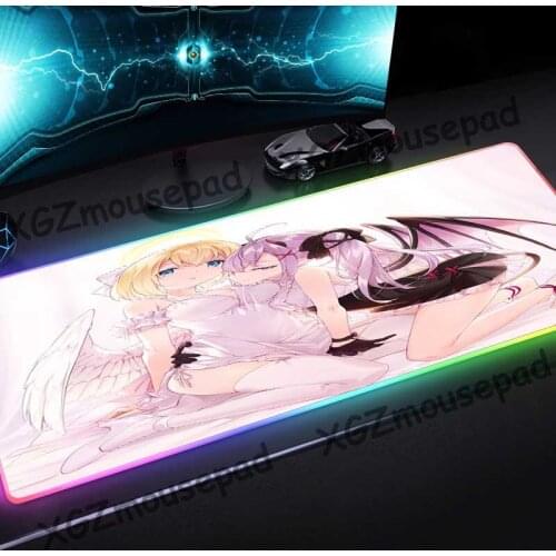XGZ Comic Sexy Angel Naughty Devil Sisters HD Large RGB Mouse Pad Black Lock Edge Custom Computer Desk Mat Rubber Non-slip Xxl