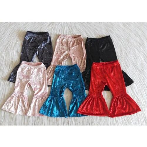 5 Colors fashion little girls velvet baby girls boutique bell bottom pants flare kids pants