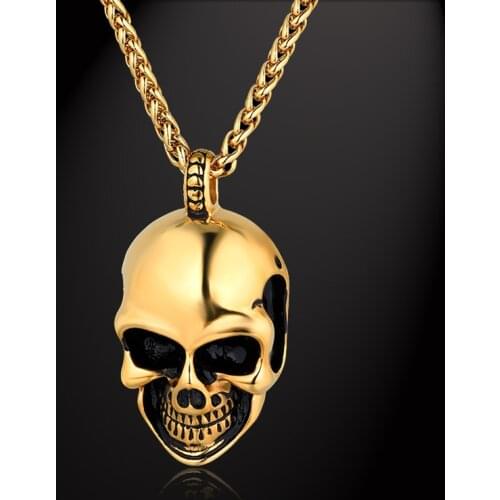 Punk Gold Color Statement Choker Man Necklace Stainless Steel Neck Chains Skeleton & Skull Pendant Halloween Jewelery 2020