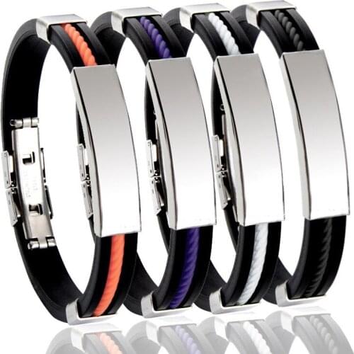 Adjustable Personalized Stainless Steel ID Tag Women Mens Bracelets Genuine Leather Bangle Engraving Name Date Custom Gift