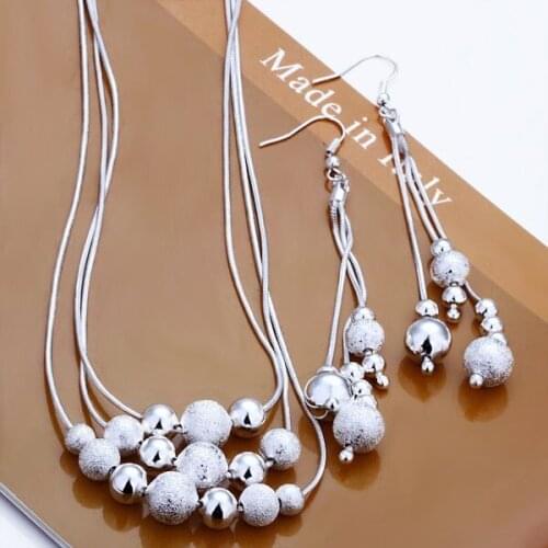 Wholesale fashion jewelry set .N925 jewelry five three lines two beads two sets of spherical Silver color suit S122