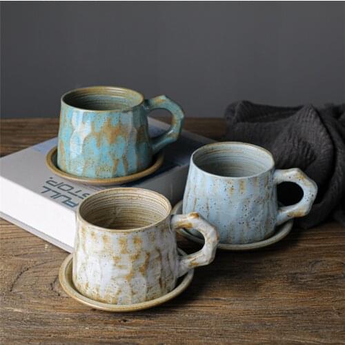 Japanese Ceramic Coffee Cup and Saucer Set Creative Gift Stoneware Mug Retro Breakfast Mug Mug Stoneware Coffee Cup