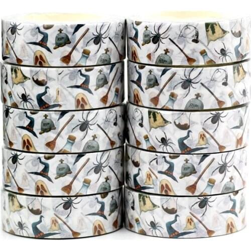 NEW 10pcs/Lot Decorative Blue Magic hat RIP Spiders Halloween Washi Tapes Bullet Journal Adhesive Masking Tape Cute Stationery
