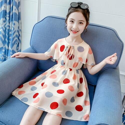 New 2021 Summer Children Clothing Dress New Lovely Princess Dress Fashion Clothes Dots Printing Kids Dresses Girls Vestidos Q65