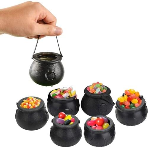 New 24 Pack Plastic Black Witch Candy Bowls Cauldrons,Pot with Handle ,for Halloween, Easter, St Patricks Day Party Favors