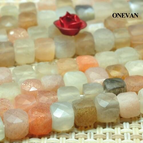 ONEVAN Natural Mixed Color Moonstone Faceted Square Beads 4mm Stone Bracelet Necklace Jewelry Making Diy Accessories Gift Design