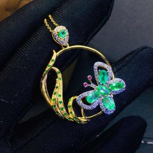 Natural And Real Emerald necklace pendant Free shipping 925 sterling silver gemstone For men or women