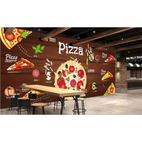 Custom photo 3d wallpaper Cartoon pizza on wooden board background home decor living room 3d wall murals wallpaper for walls 3 d