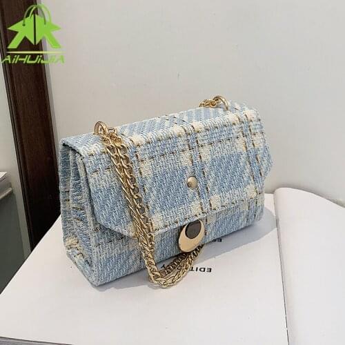 Casual Chain Bags for Women 2021 New Fashionable Stripe Shoulder Bag Female Messenger Handbags Metal Pendant Small Square Bag