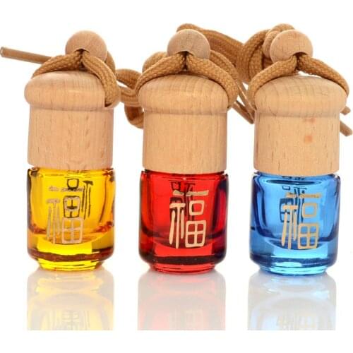 30pcs Perfume Refillable Bottle Air Freshener Suspension Bottle Empty Car Pendant Fortune Character 5ML Colored Glass Aroma Vial