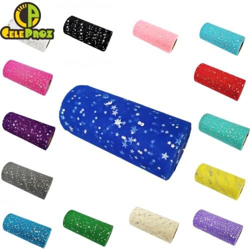 6inch Star Tulle Roll 15cm 25Y Glitter Sequin Organza Mesh DIY Tutu Skirts Poms Laser Craft Birthday Wedding Shower Party Supply